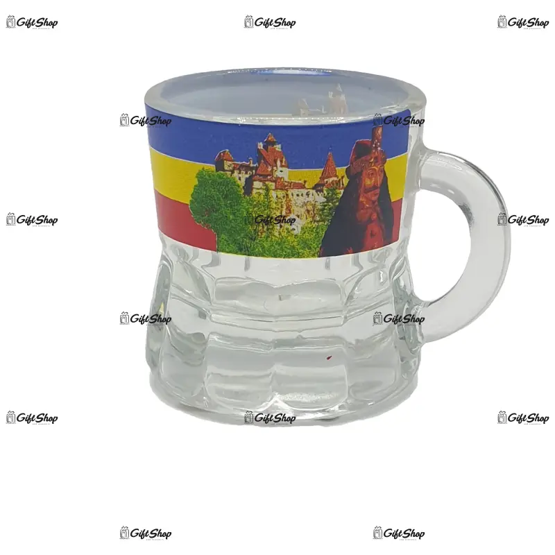Castelul bran, vlad tepes, stema, set 6 pahare pentru lichior/snaps realizat din sticla